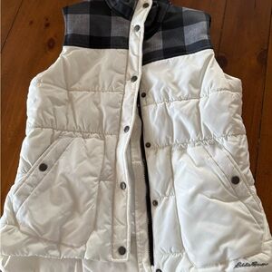 Eddie Bauer White Jacket with Black Collar Trim
